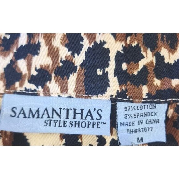 SAMANTHA'S Brown Leopard Print Button Up Shirt Women Size  M Long Sleeve 207P - Picture 4 of 6
